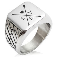 Stainless Steel Heart Love Arrow Compass Geometric Pattern Biker Style Polished Ring
