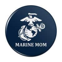 Marine Mom USMC White Logo on Blue Officially Licensed Pinback Button Pin Badge