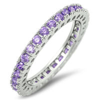 CHOOSE YOUR COLOR Simulated Amethyst Eternity Stackable Ring New .925 Sterling Silver Band