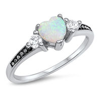 CHOOSE YOUR COLOR White Simulated Opal Heart Promise Ring .925 Sterling Silver Bead Band