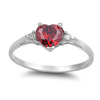 CHOOSE YOUR COLOR Sterling Silver Simulated Ruby Heart Ring Love Rhodium Finish Band Solid 925