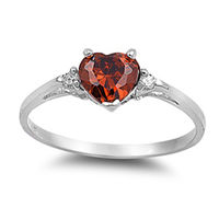 Sterling Silver Simulated Garnet Heart Ring ( Sizes 3 4 5 6 7 8 9 10 11 12 ) Love Band Solid 925 Rings (Size 3)
