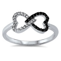 Heart White Black Simulated CZ Promise Ring New .925 Sterling Silver Open Band Size 5