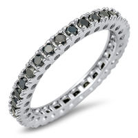 CHOOSE YOUR COLOR Eternity Stackable Black Simulated CZ Promise Ring New 925 Sterling Silver Band