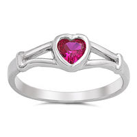 CHOOSE YOUR COLOR Simulated Ruby Heart Promise Ring New .925 Sterling Silver Band
