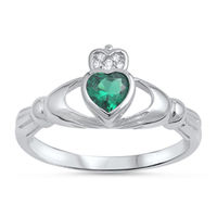 CHOOSE YOUR COLOR Claddagh Simulated Emerald Heart Promise Ring New .925 Sterling Silver Band