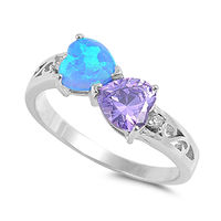 CHOOSE YOUR COLOR Heart Simulated Amethyst Blue Simulated Opal Promise Ring New .925 Sterling Silver