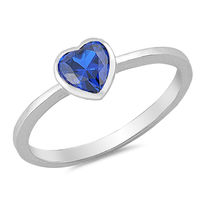 CHOOSE YOUR COLOR Simple Solitaire Blue Simulated Sapphire Heart Ring New .925 Sterling Silver