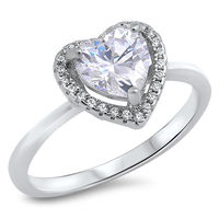 Clear CZ Heart Promise Love Halo Ring New .925 Sterling Silver Band Size 7