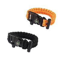 Sport Force Survival Bracelet with Compass/Whistle Buckle-2 Pack (Black and Orange)