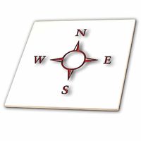 3dRose Print of Clear Red Compass On White - Ceramic Tile, 4-inch