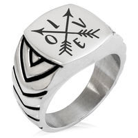 Stainless Steel Love Arrow Compass Chevron Pattern Biker Style Polished Ring