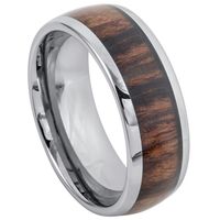 Free Personalized laser engraving tungsten Band 8mm High Polished Domed with Rosewood Inlay Edge