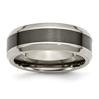 Mia Diamonds Titanium Base with Polished Black Ceramic Center Beveled 8mm Wedding Engagement Band Ring Size - 11