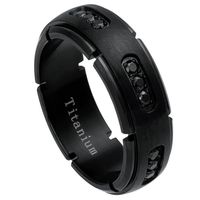 Free Personalized laser engraving Titanium Band Rings 8mm Black IP Plated Titanium Ring with 18 Black CZs