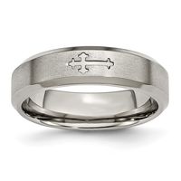 Mia Diamonds Titanium Cross Design 6mm Satin Beveled Edge Wedding Engagement Band Ring Size - 13