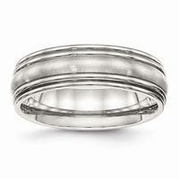 Stainless Steel Brushed and Polished Ridged 7.00mm Band Ring - Ring Size: 7 to 13