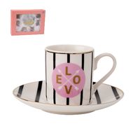 4 oz.Premium New Bone China 6 pc Coffee/Tea Cup & Saucer Valentine Gift Set