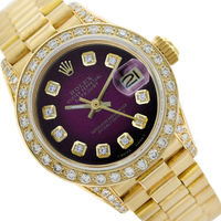 Pre-owned Rolex Ladies Datejust 18K Gold Purple Vignette Diamond Bezel 26mm