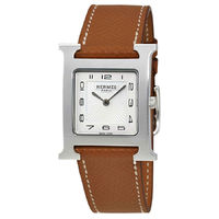 Hermes H Hour White Dial Brown Leather Ladies Watch 036791WW00