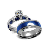 His and Hers Blue & Silver 316L Stainless Steel Wedding Rings Set (Women's Size 08 & Men's Size 09)