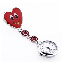【MIARHB】Red Heart Shape Quartz Movement Nurse Brooch Fob Tunic Pocket Watch ( watch for women )