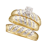 10kt Yellow Gold His & Hers Round Diamond Solitaire Matching Bridal Wedding Ring Band Set 1/12 Cttw