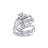 10kt White Gold His & Hers Round Diamond Solitaire Matching Bridal Wedding Ring Band Set 1/3 Cttw