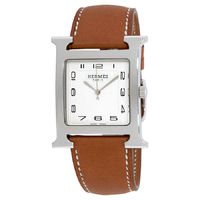 Hermes H Hour White Dial Brown Leather Ladies Watch 036833WW00