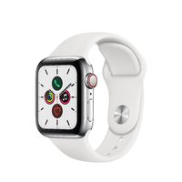 Apple Watch Series 5 GPS + Cellular, 40mm Stainless Steel Case with White Sport Band - S/M & M/L