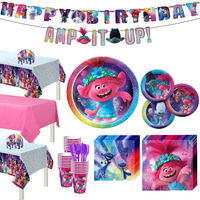 Party City Trolls World Tour Tableware for 24 Guests, Poppy and Branch Plates, Napkins, Cups, Utensils, and Decorations