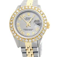 Pre-owned Ladies Datejust Grey Roman Numeral Diamond Bezel Two Tone 26mm