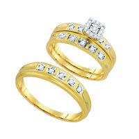 10kt Yellow Gold His & Hers Round Diamond Solitaire Matching Bridal Wedding Ring Band Set (.25 cttw.)