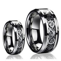 His & Her's 8MM/6MM Tungsten Carbide Celtic Knot Dragon Design Carbon Fiber Inlay Wedding Band Ring Set