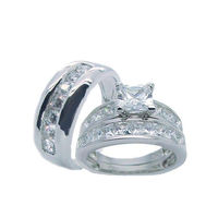 His Hers Sterling Silver Princess Cut Cz Wedding Ring Set
