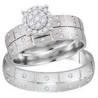 14kt White Gold His & Hers Round Diamond Cluster Matching Bridal Wedding Ring Band Set 1/3 Cttw