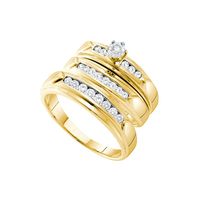 14kt Yellow Gold His Hers Round Diamond Solitaire Matching Bridal Wedding Ring Band Set 1/2 Cttw